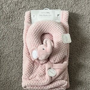 Pink Plush Baby Blanket Set with Travel Pillow